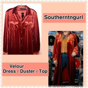 NWT LUCKY & BLESSED Velour Long Sleeve Button Down Maxi Dress Duster Shacket Top